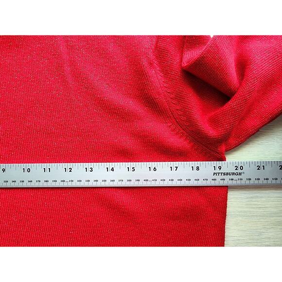 Top/Knit-Talbots-Red Gold Metallic-Wool Blend-Turtleneck-Short Sleeves-Size LRG - Picture 7 of 11